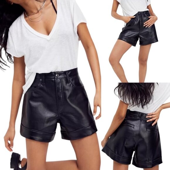 Agolde Recycled Leather Angeled Hem Black Shorts Size 29 - Picture 14 of 16